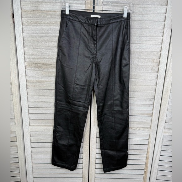 H&M Women's Black Faux Leather Straight Leg Pants-6 - Picture 1 of 2